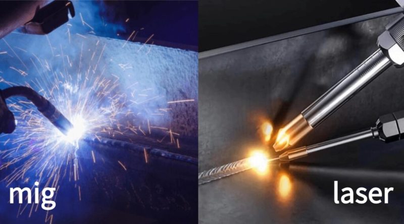 A la izquierda soldadura MIG y a la derecha comparación con soldadura láser